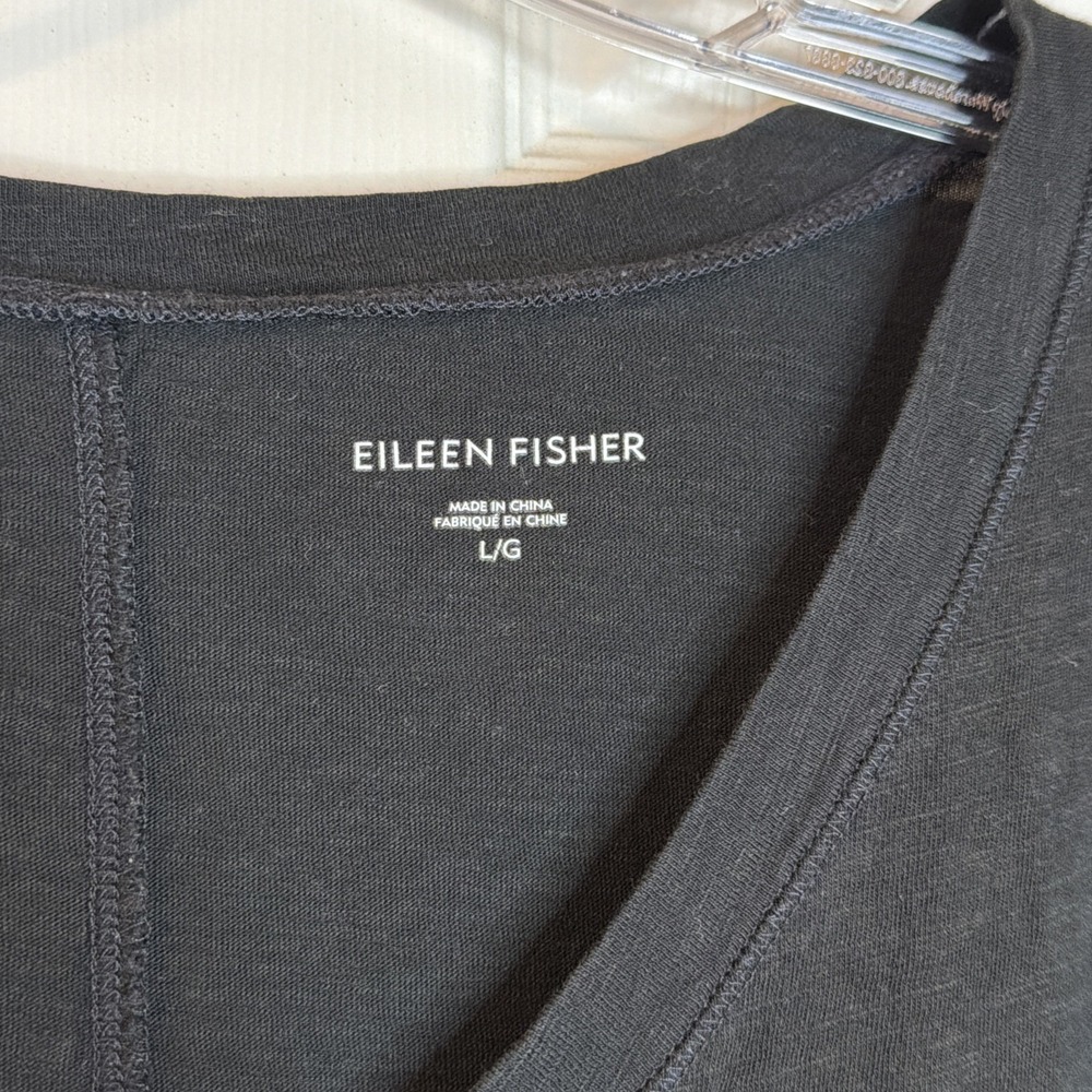 NEW Eileen Fisher Set Of 2 Organic Linen Beach Cottage Core Top & Black V-neck L - Picture 13 of 14